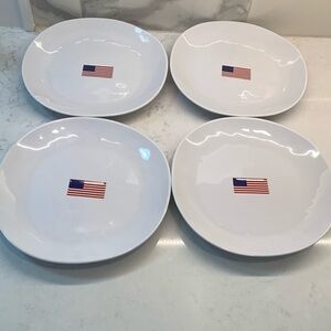 Williams Sonoma MELAINE White Dinner Plates with American Flag Design